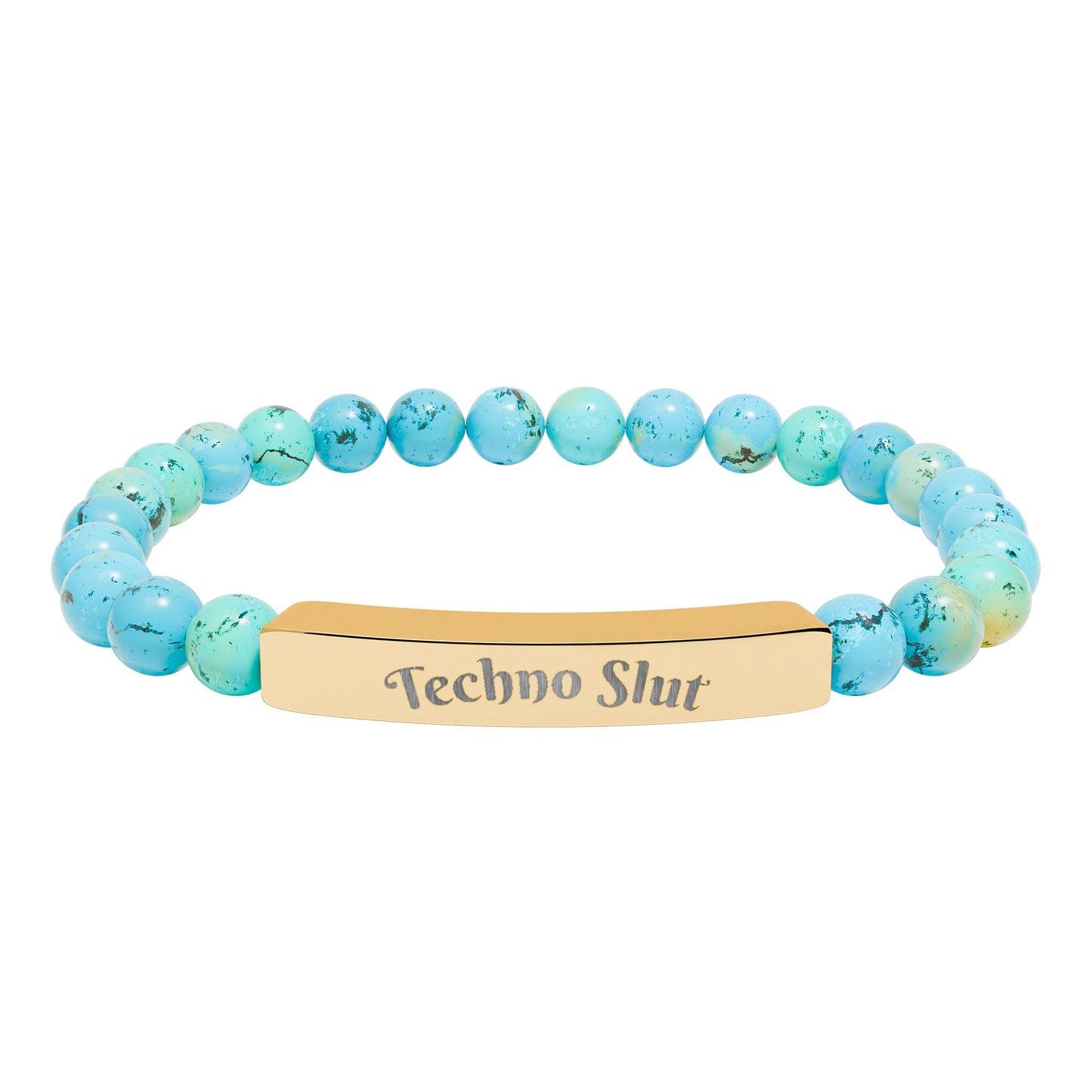 Engraved Natural Stone Stretch Bar Bracelet —"Techno Slut"