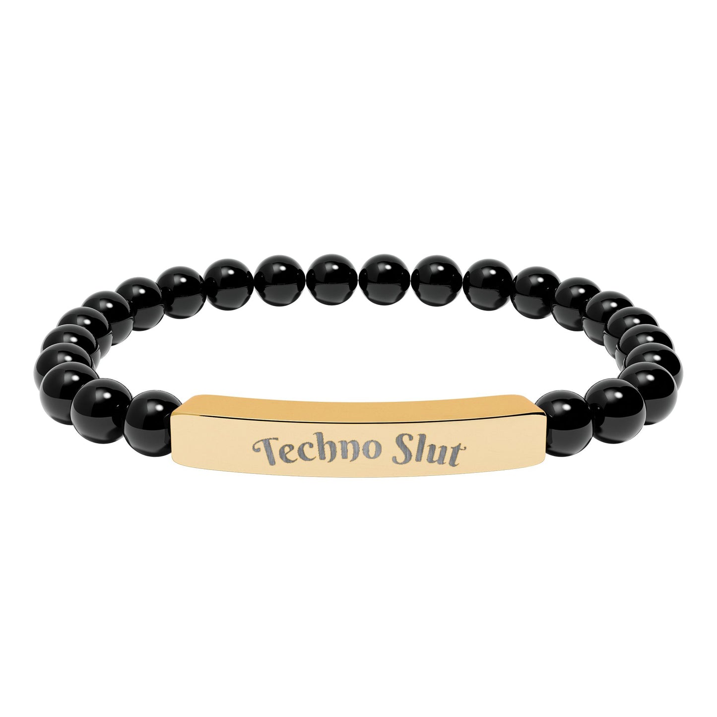 Engraved Natural Stone Stretch Bar Bracelet —"Techno Slut"