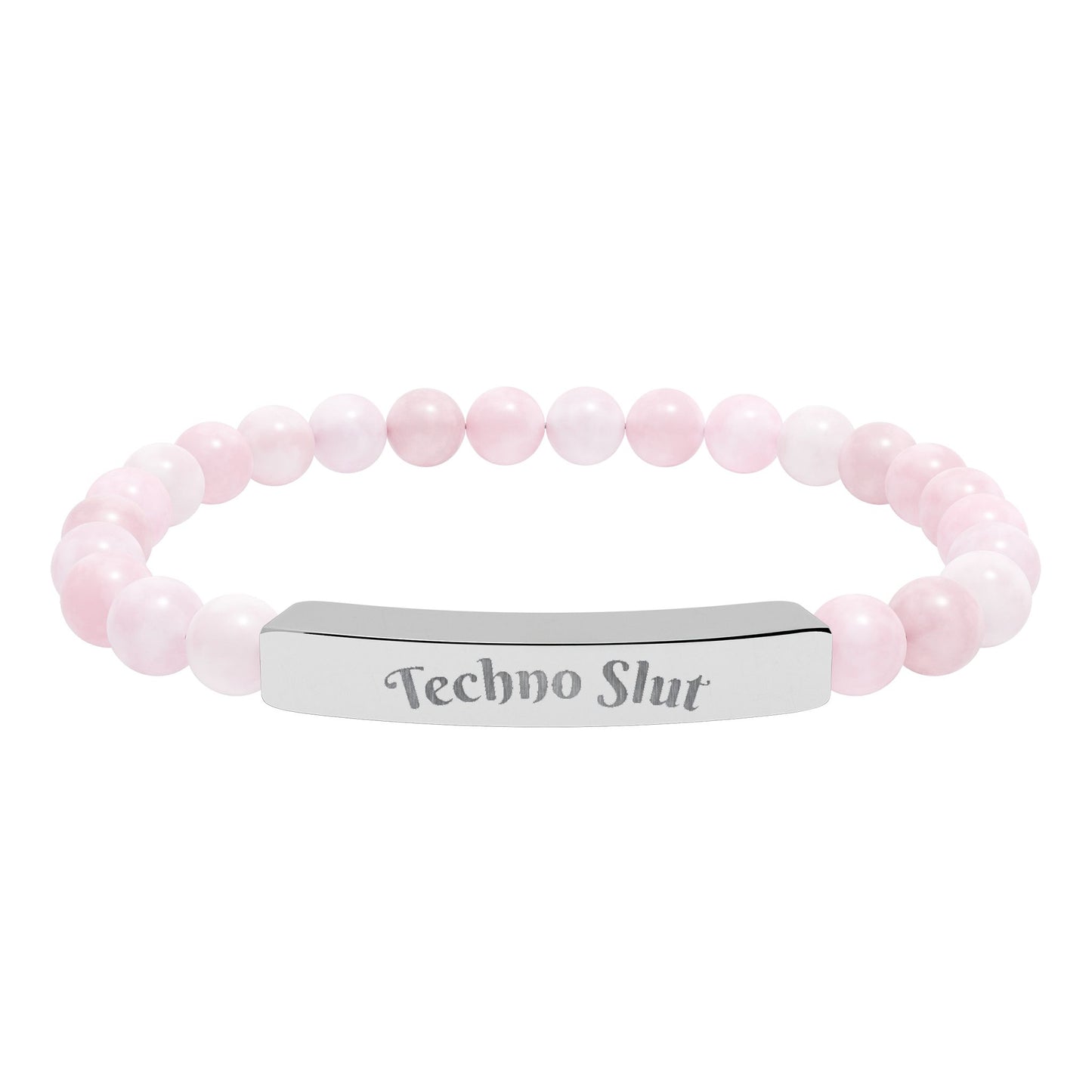 Engraved Natural Stone Stretch Bar Bracelet —"Techno Slut"