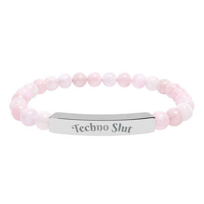 Engraved Natural Stone Stretch Bar Bracelet —"Techno Slut"