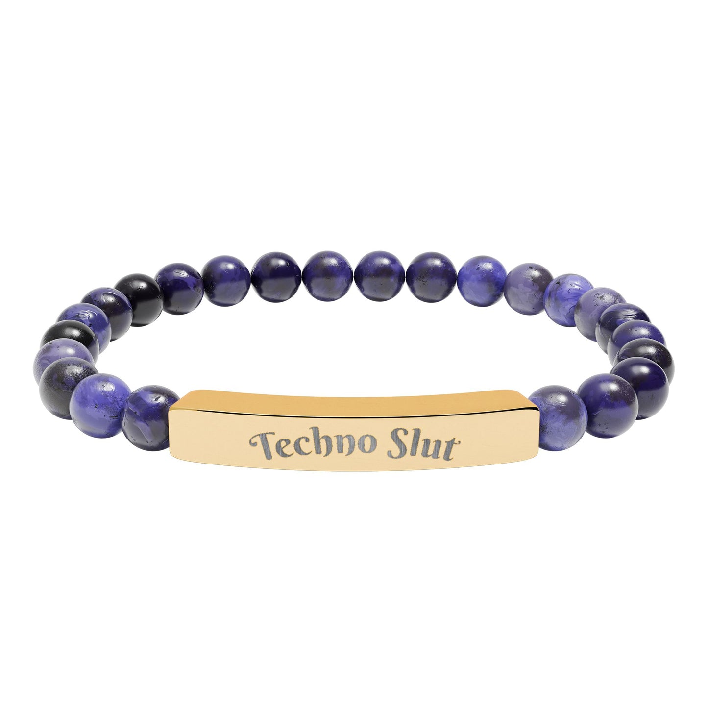 Engraved Natural Stone Stretch Bar Bracelet —"Techno Slut"