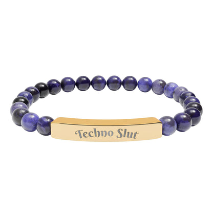 Engraved Natural Stone Stretch Bar Bracelet —"Techno Slut"