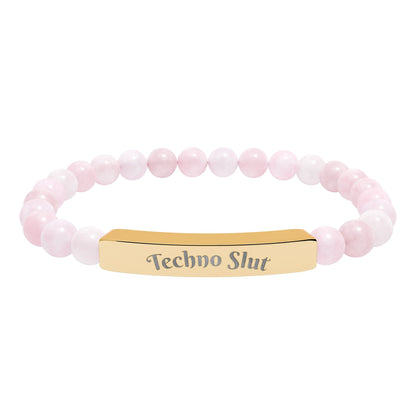 Engraved Natural Stone Stretch Bar Bracelet —"Techno Slut"
