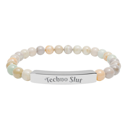 Engraved Natural Stone Stretch Bar Bracelet —"Techno Slut"