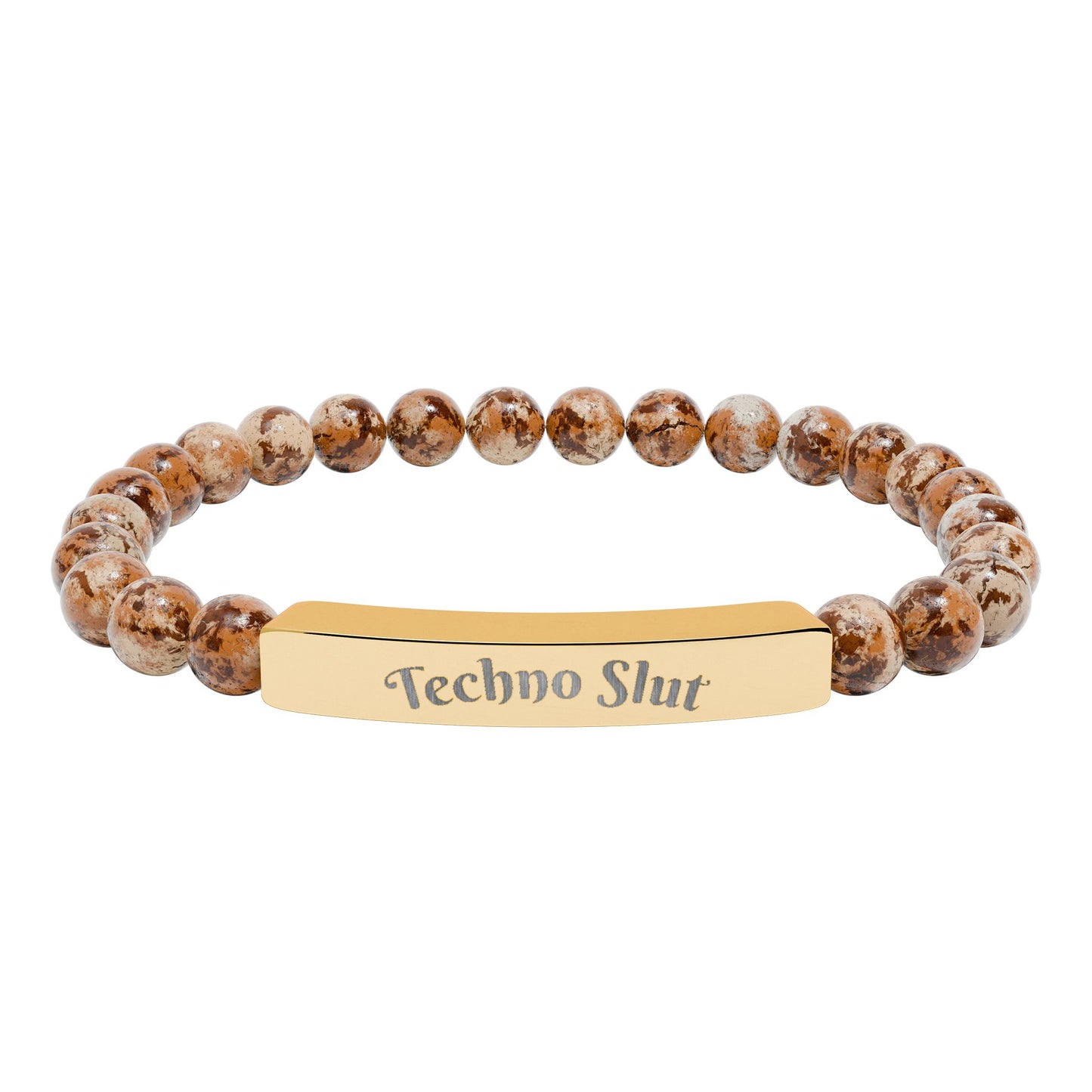 Engraved Natural Stone Stretch Bar Bracelet —"Techno Slut"
