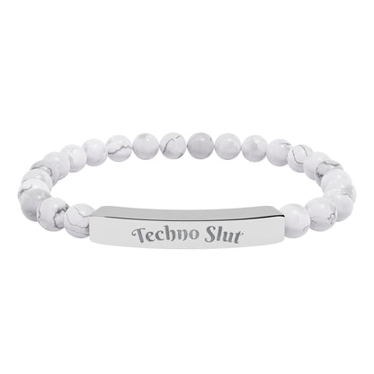 Engraved Natural Stone Stretch Bar Bracelet —"Techno Slut"